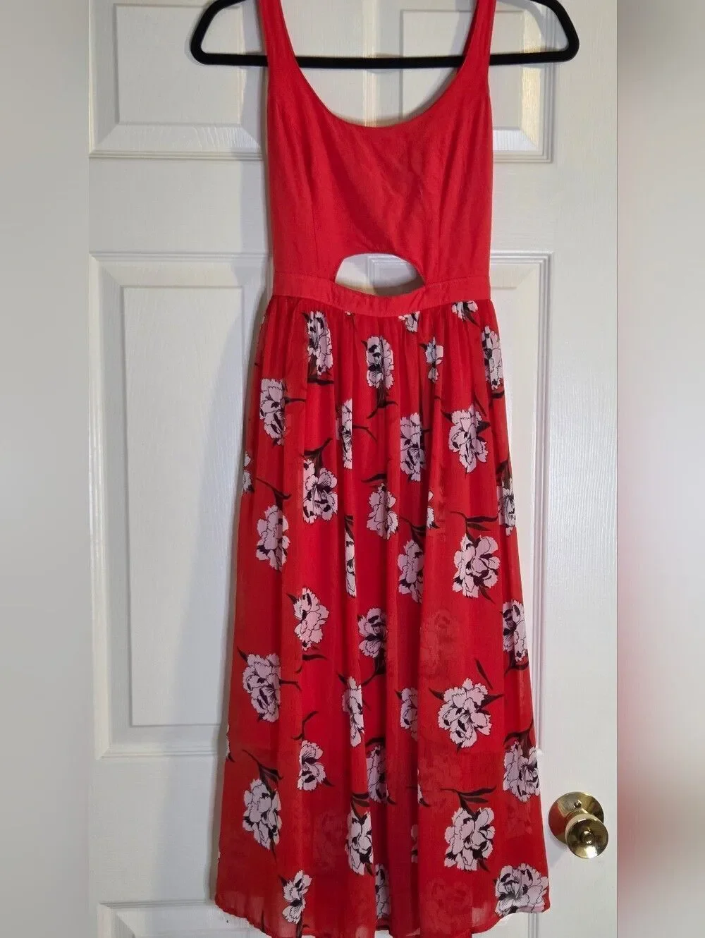 Abercrombie & Fitch Ruby Blossom Cutout Maxi Dress Red Floral Size XS